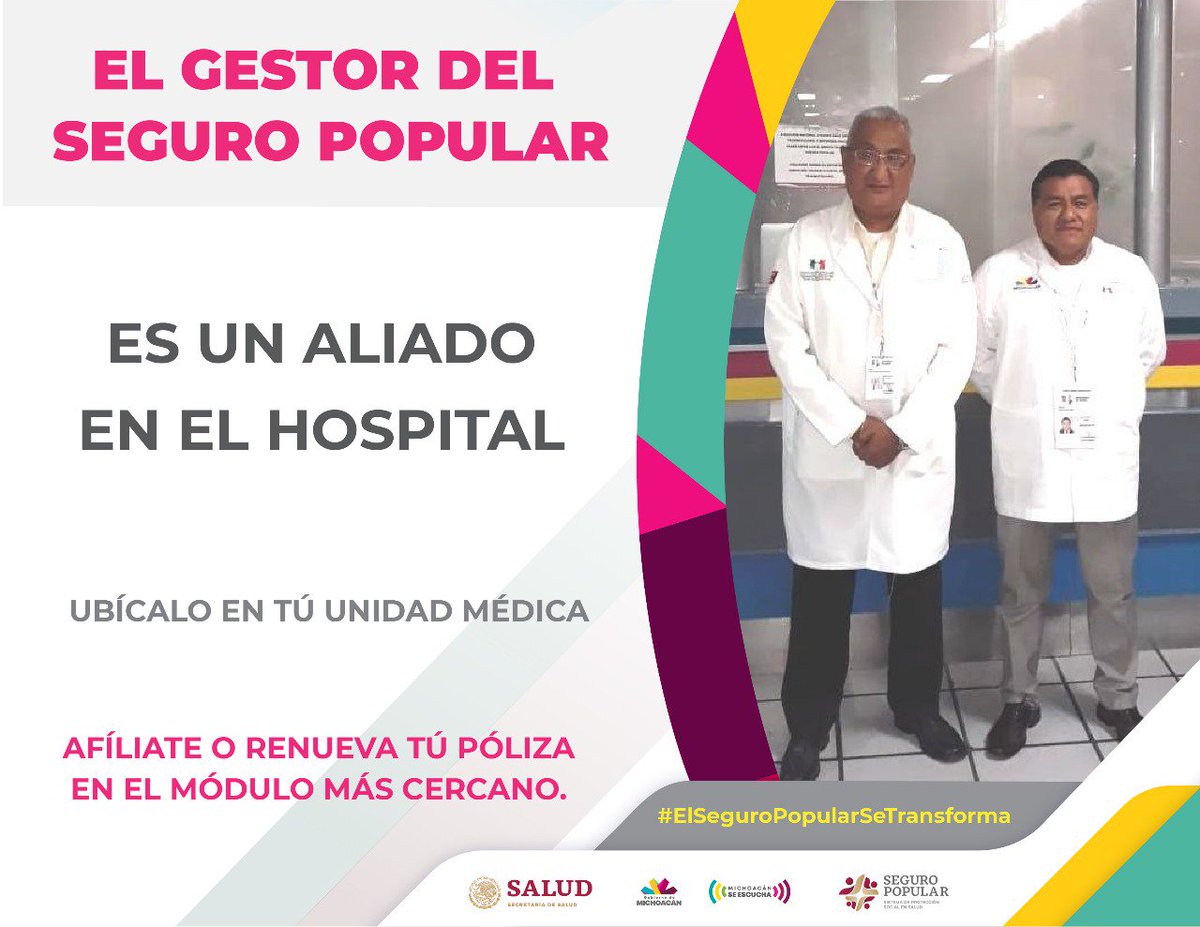 SeguroPopuMich's tweet photo. Recuerda, buscar a tu gestor de seguro popular dentro de las unidades de salud. #ElSeguroPopularSeTransforma #MichoacánSeEscucha https://t.co/BT186a6e7G