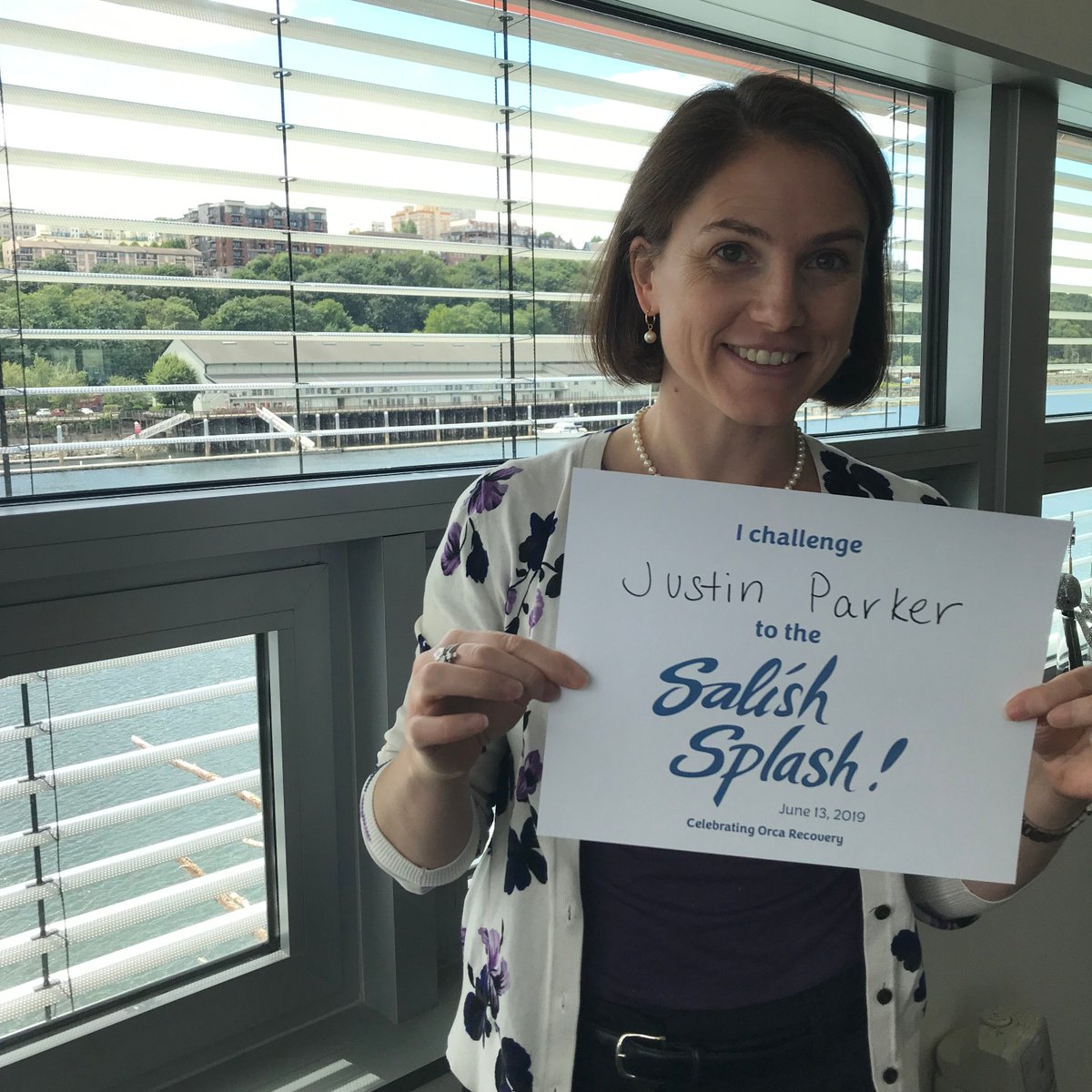 PSPartnership's tweet photo. Executive Director Laura Blackmore here to say CHALLENGE ACCEPTED, Penny! I nominate Justin Parker and Jay Manning to join me next Thursday for the #SalishSplash! See you there 🌊 @nwifc @WDFW @wecprotects https://t.co/D0wAdyfpwY