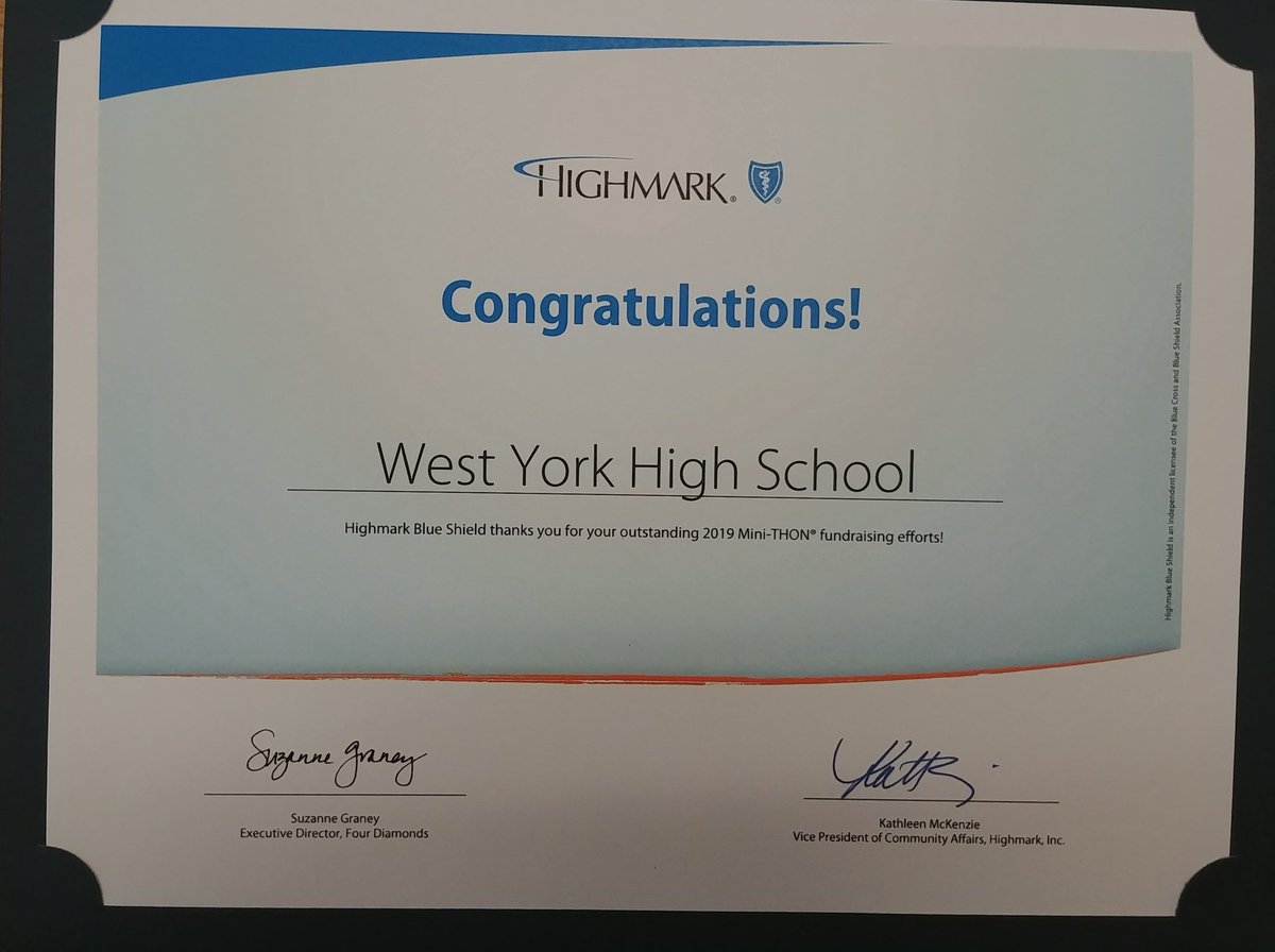 Huge thank you to Highmark for their $1000 donation towards our MiniTHON total! We were one of 10 schools selected this year to be a recipient of their outstanging generosity! Thank you!!