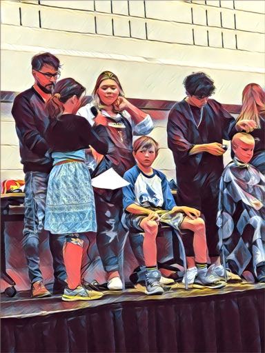 DDS346's tweet photo. Some of our brave students shaving or cutting their hair for cancer. Many thanks to @LBHS_Lords  students for helping out! Congratulations Douglasdale School on raising over $10 000! https://t.co/iYjyEWIlPZ