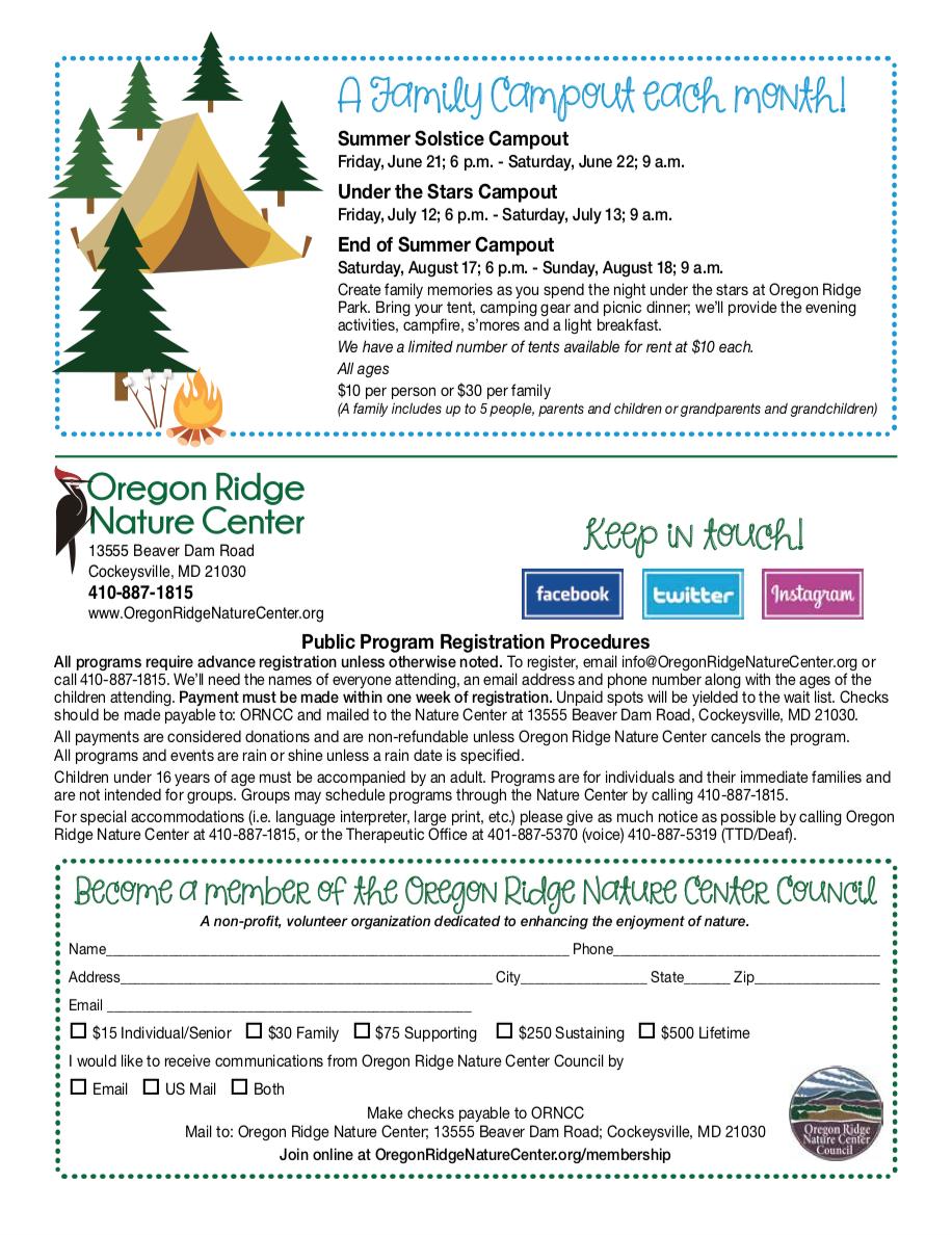 OregonRidge's tweet photo. Oregon Ridge Nature Center Summer Calendar...
Register Now! Many programs will fill!
info@OregonRidgeNatureCenter.org or 410-887-1815
#NaturePrograms #BaltimoreCounty #Cockeysville #HuntValley #Canoeing #Tubing #Campout #Hikes #GetOutside #SummerFun #Bluebirds #Butterflies https://t.co/e1h9WdZ7p5