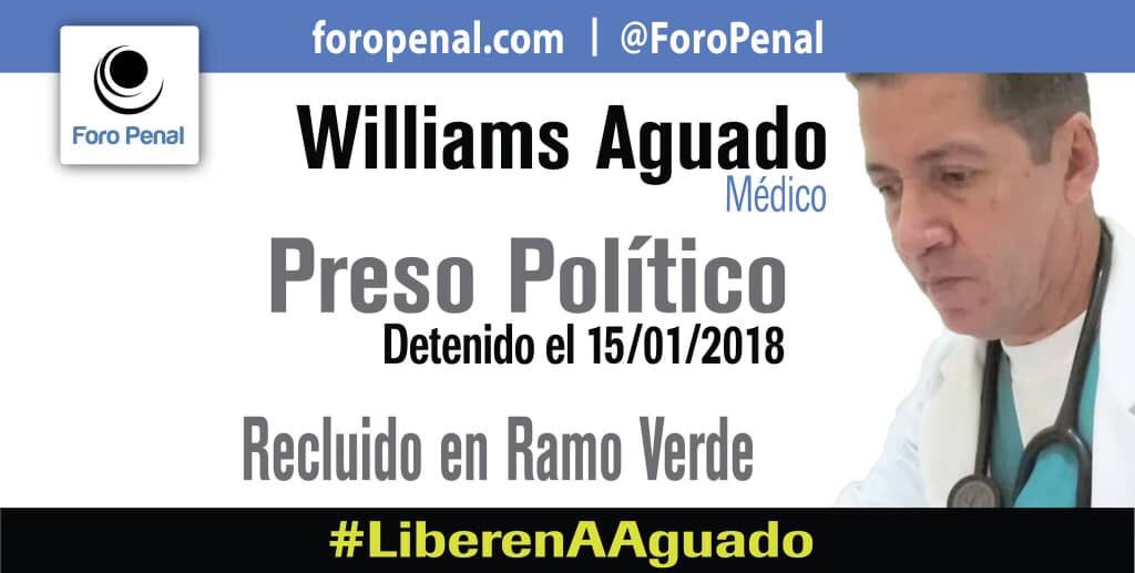 El Dr. Williams Aguado Preso Político que se encuentra en la Cárcel de Ramo Verde, ha sido víctima de violaciones de DDHH, tratos crueles e inhumanos. Y requiere con urgencia ser atendido medicamente, ya que su salud está totalmente deteriorada.
#LiberenAAguado