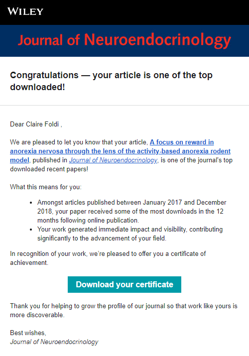 Nice to hear people are reading our review of reward dysfunction in #anorexia nervosa that was published in <a href="/JNE_Editor/">JNE</a> and has been recognised as a #Top20Article 🎉🎉🎉
Read it here: onlinelibrary.wiley.com/doi/full/10.11…
@wileyneurosci <a href="/bsneuroendo/">BSN</a> <a href="/BrianOldfield_1/">Brian Oldfield</a>