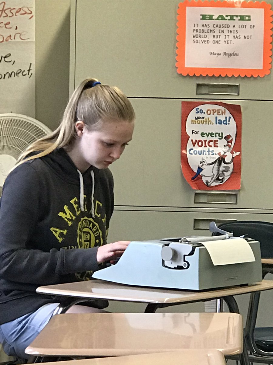 bprokesch's tweet photo. No laptops- no problem- kids enjoy using the manual typewriters I have collected!#stsd7 #yoursalisbury https://t.co/1rsXNNw1Bu