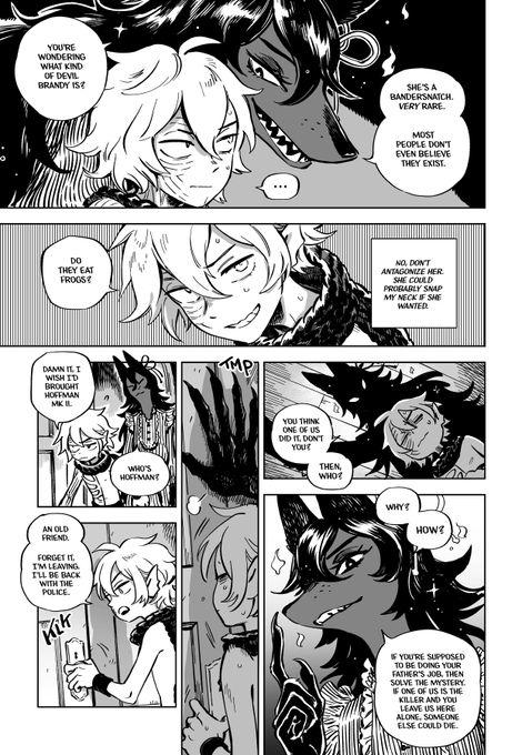 Things I keep in mind when laying out pages:
? the reading direction of the viewer should help direct the flow of action
? note how eyes/faces are directing the flow
? try to fit a wide shot panel on each page, if appropriate. (Its bad if I haven't seen anyones feet in pages!) 