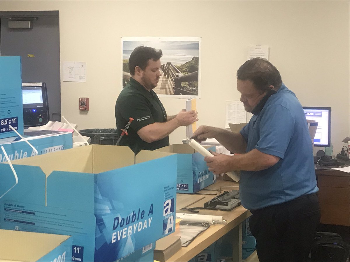 Graphic Communications is working on <a href="/DVUSD/">Deer Valley Unified School District</a> #curricula today. They have a Notre Dame  🏈 theme going on! 😂 #LoveIt Print like a Champion!