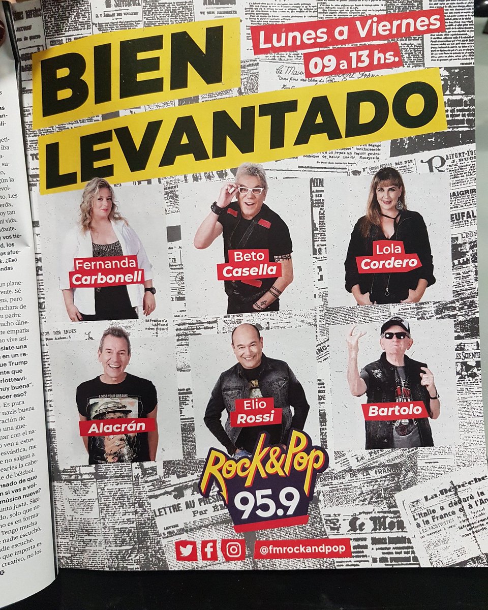 De lunes a viernes de 9 hs a 13 hs por <a href="/fmrockandpop/">Rock & Pop</a> !