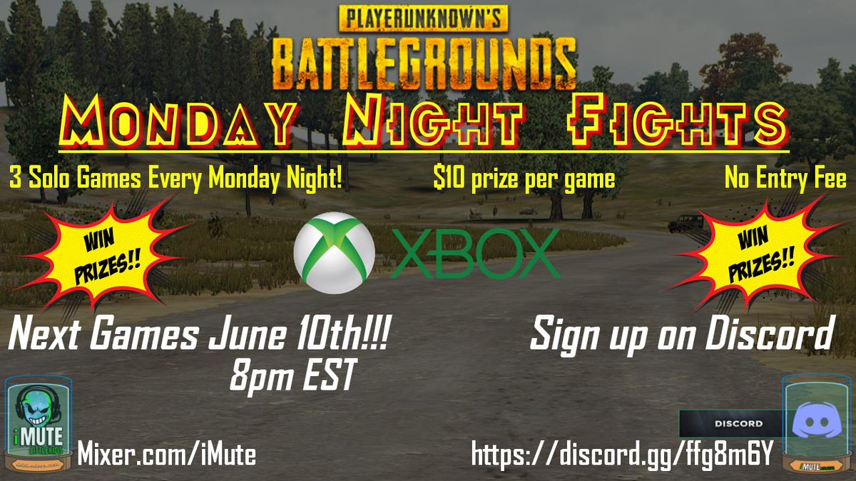 iMuteLittleKids's tweet image. Don't forget to come sign up for MONDAY NIGHT FIGHTS! Last week 3 people won $10 each! Games start at 8pm EST! Sign up at on my discord at discord.gg/ffg8m6Y and throw me a follow on mixer.com/iMute