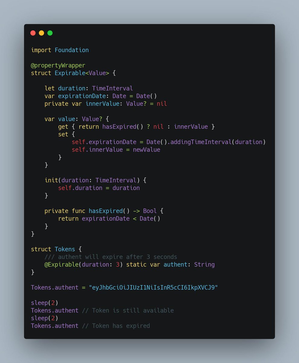 Yet another example of Swift 5.1 Property Wrappers: dealing with values that have an expiration date ⬇️
