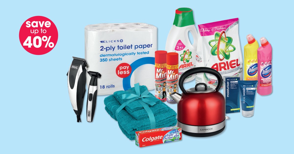 Clicks_SA's tweet photo. SAVE up to 40% with #PayDaySavings on our household items until the 18 June! 

Shop now > https://t.co/fxFHXEMY5W https://t.co/oy6cRJ6pKr