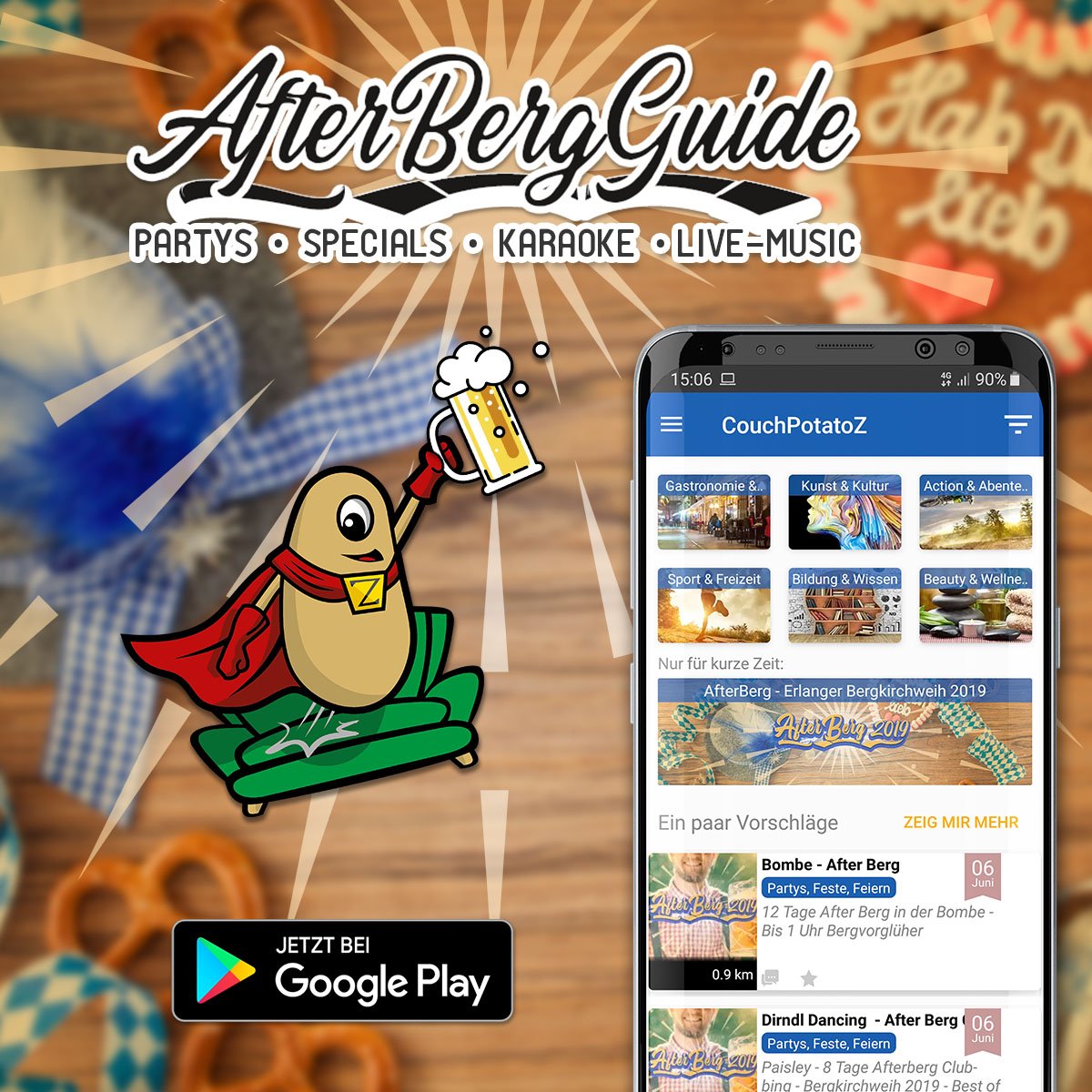 Wo gibt's nach dem #Berch die besten #AfterBerg #Partys? 🎤🎶🍔🍺
Wir haben euch in der #CouchPotatoZ-App extra eine eigene #AfterBerch-Kategorie eingerichtet, mit der ihr die nächsten Partys mit einem Klick immer auf dem Schirm habt. 🍻
#Bergkirchweih #Erlangen #AfterBergGuide