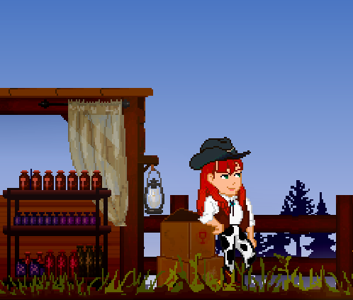 OriginTrailGame's tweet photo. Who's this on the ranch? Say howdy to Robin @hunicke, everyone's favorite pardner, here in Origin Trail at the UCSC Games Showcase this weekend! https://t.co/9EtC3di8UW