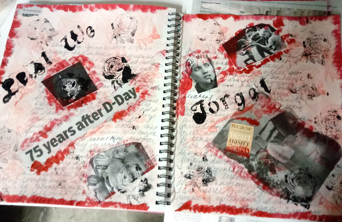 MarisaMMU's tweet photo. After leading a successful #writing #seminar I remembered #DDay75thAnniversary in #collage using today's #newspaper #junk #mail &amp; #antique #stampkit We owe our freedom to the men - 90% of the fleet - who gave their lives to liberate #France. #LestWeForget #artheals ✌ finds a way https://t.co/YPTIZWkhBn