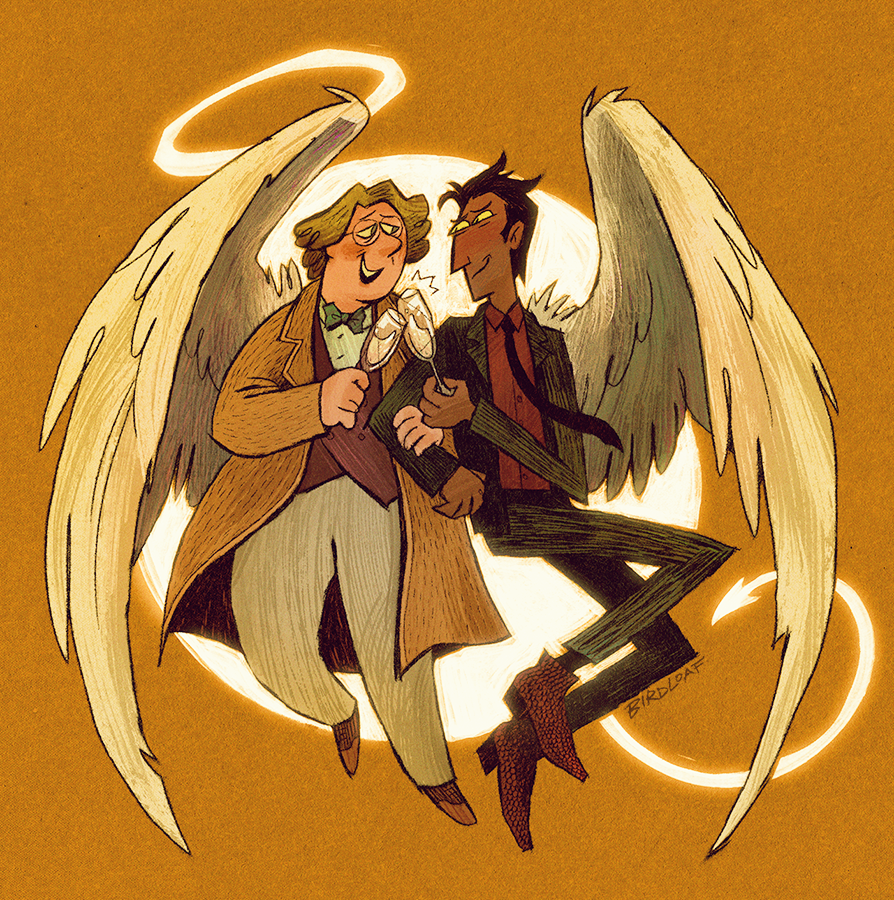 birdloaves's tweet photo. The #GoodOmens series was such a joy to watch! michael sheen's face eludes me so here's some book fanart like it's 2012 https://t.co/rh30dAUdmA