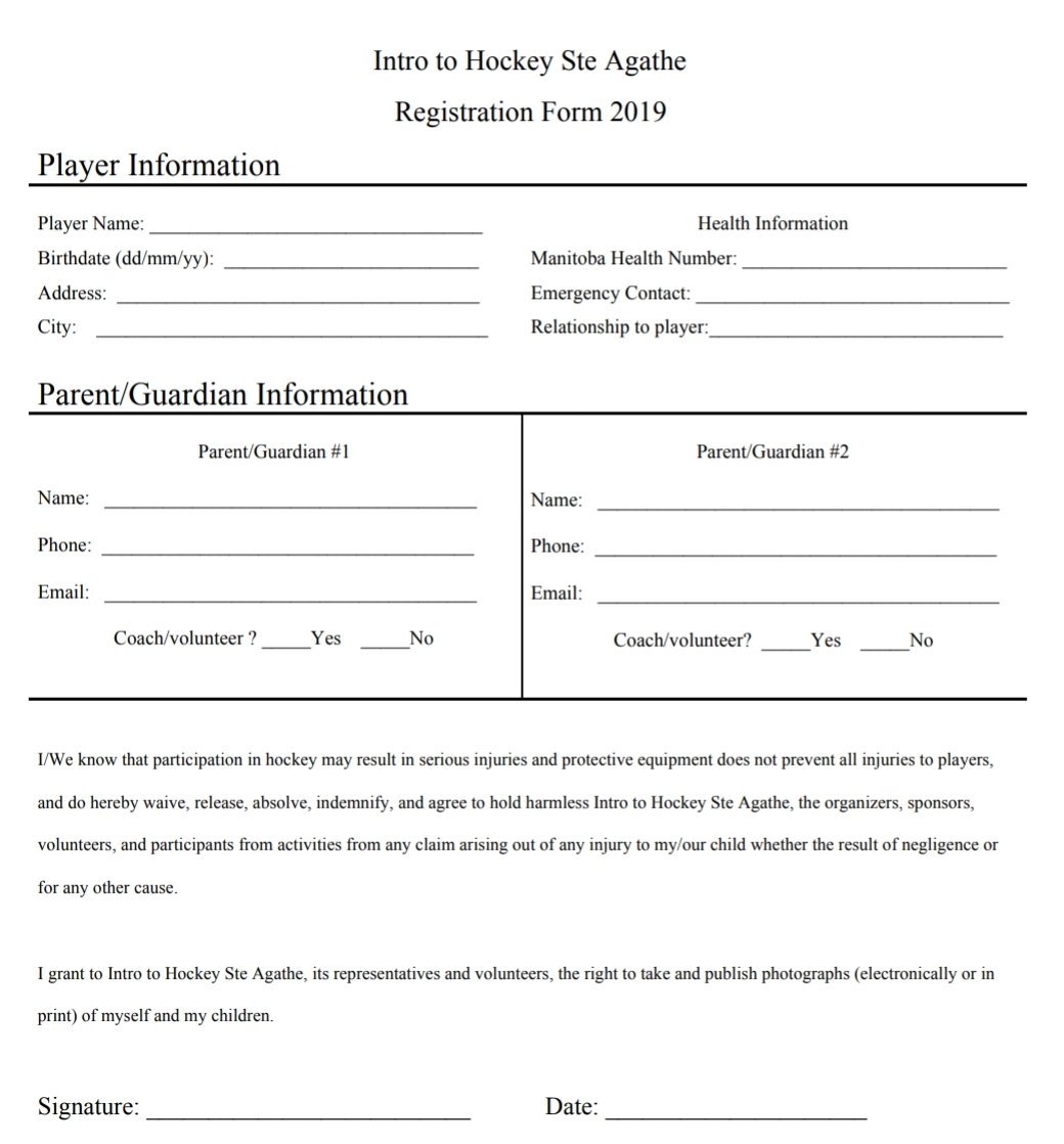 Intro to Hockey is a structured, learn-to-play hockey program designed to introduce beginners to the game’s basic skills. 

***Registration deadline: July 31, 2019***

If you have any other questions, please contact: 📧 melisarouthier@gmail.com
#SteAgatheMB