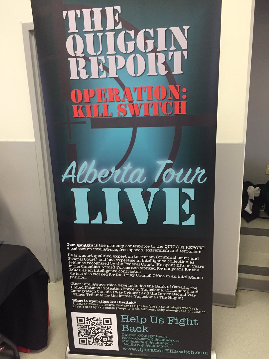 BJdichterCRP's tweet image. Happening Now! Tom Quiggin @TomTSEC speaking live in Calgary on the Operation Kill Switch LIVE  tour. Join the fight for #FreeSpeech. OperationKillSwitch.com  #CDNpoli @TorotoStar is preparing a hit piece. #TOStar better govern itself accordingly. #NoticeOfLibel #QatarPapers