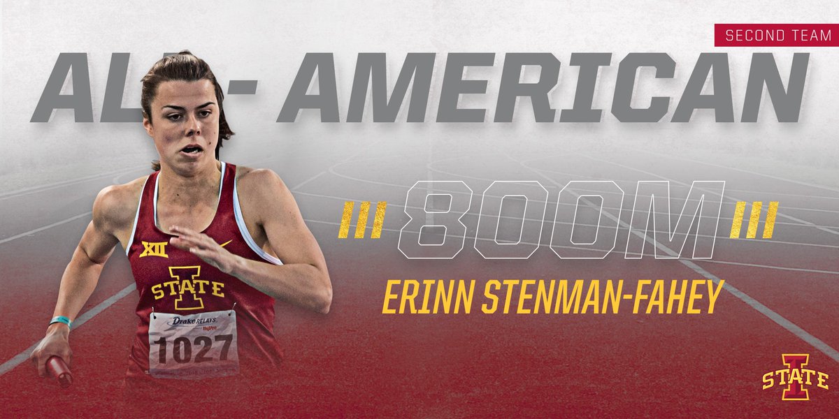 CycloneTrackXC's tweet photo. Erinn Stenman-Fahey saves her best for last, clocking a personal-best 2:05.11 to earn Second Team All-America honors in the women's 800m!

The senior places 16th at the #NCAATF Championships and moves up to seventh on Iowa State's all-time performers list.

#CycloneSZN #Run4ISU https://t.co/ttPdRpAk7t