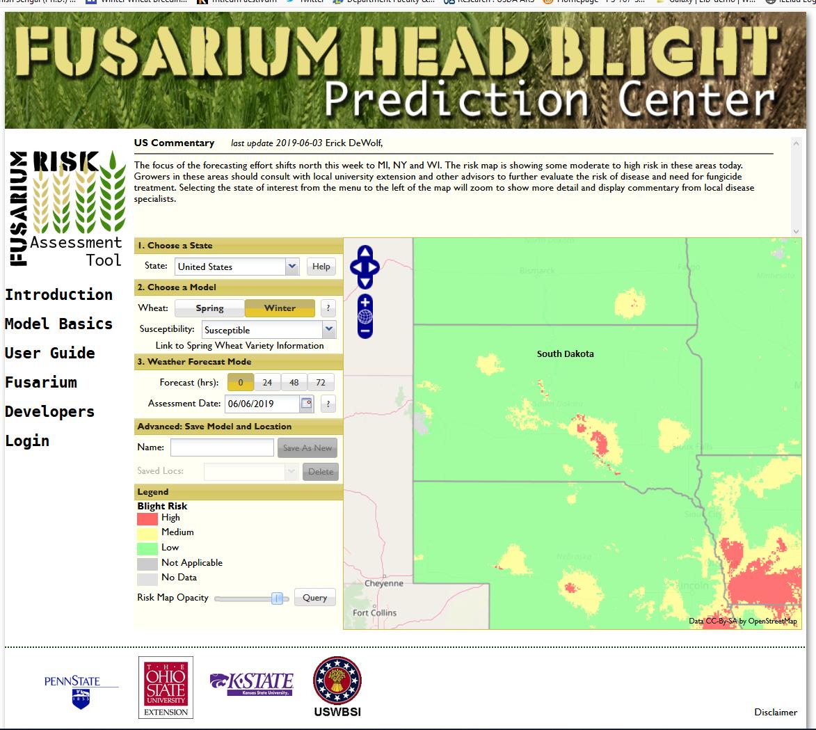 WheatInnovation's tweet photo. With some winter wheat heading in coming week in SD. Producers could watch for FHB risk at https://t.co/iE8FypRQLV #WheatSD https://t.co/ubwzIkEmF0