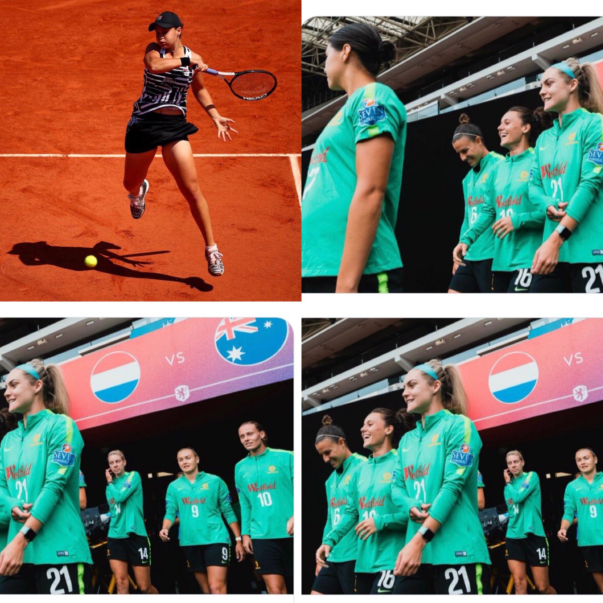 TraceyLeeHolmes's tweet photo. Look out France, the Aussies are coming... #AshBarty #TheBartyOmen #FrenchOpen #GoMatildas #FIFAWWC @TheWorldGame @TheMatildas @ashbar96 https://t.co/40YiX0zCJ5