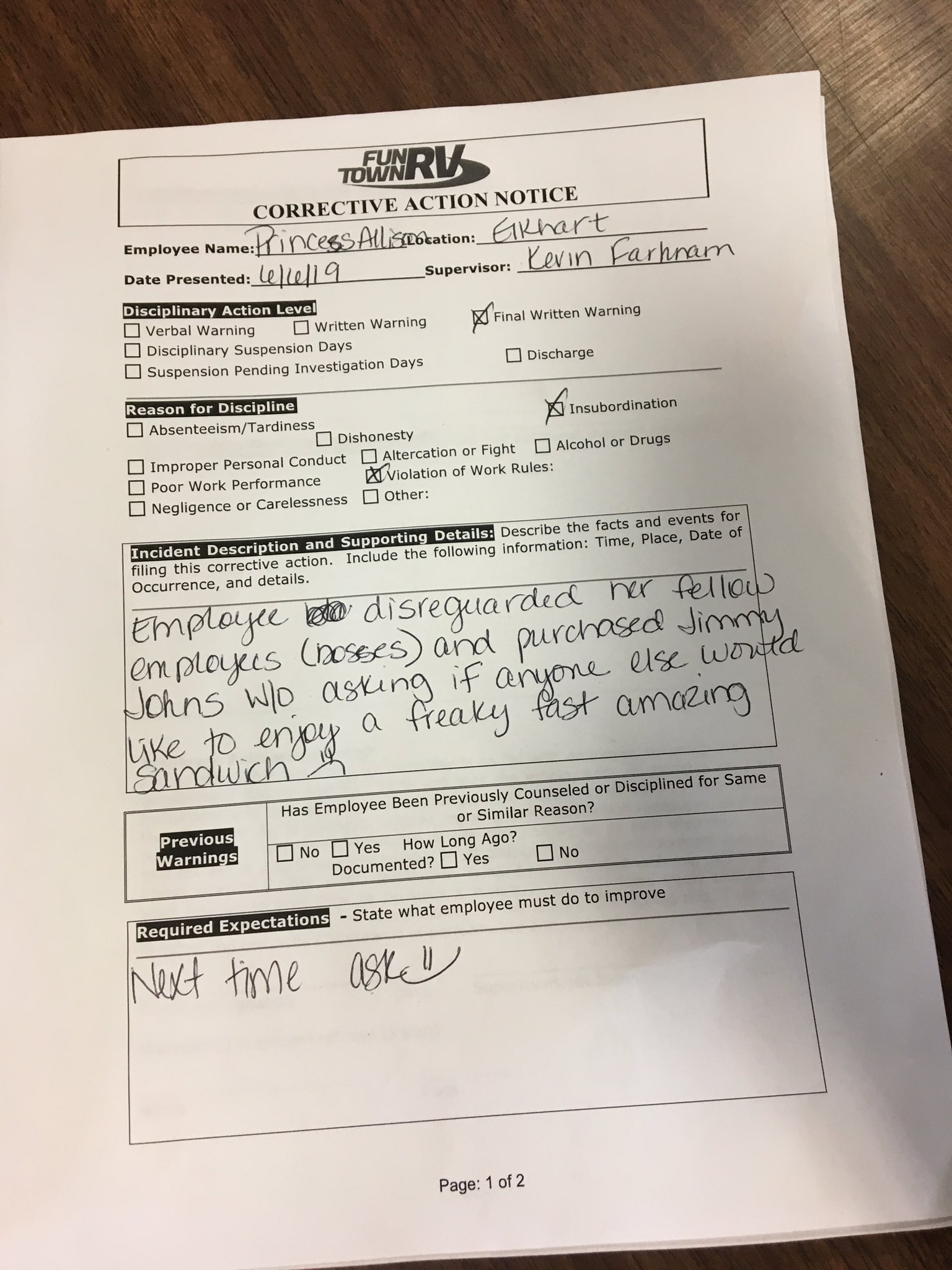 Allison 🌻 on Twitter: "Today I got written up for insubordination
