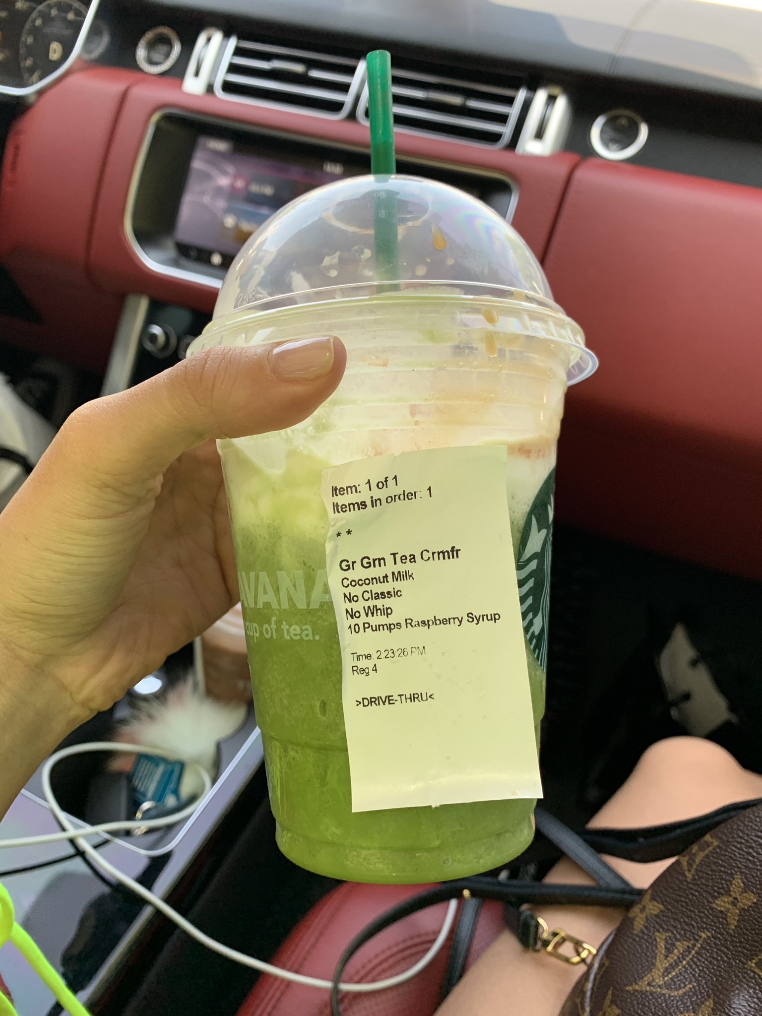 Green tea frappe with 10 pumps of shop raspberry