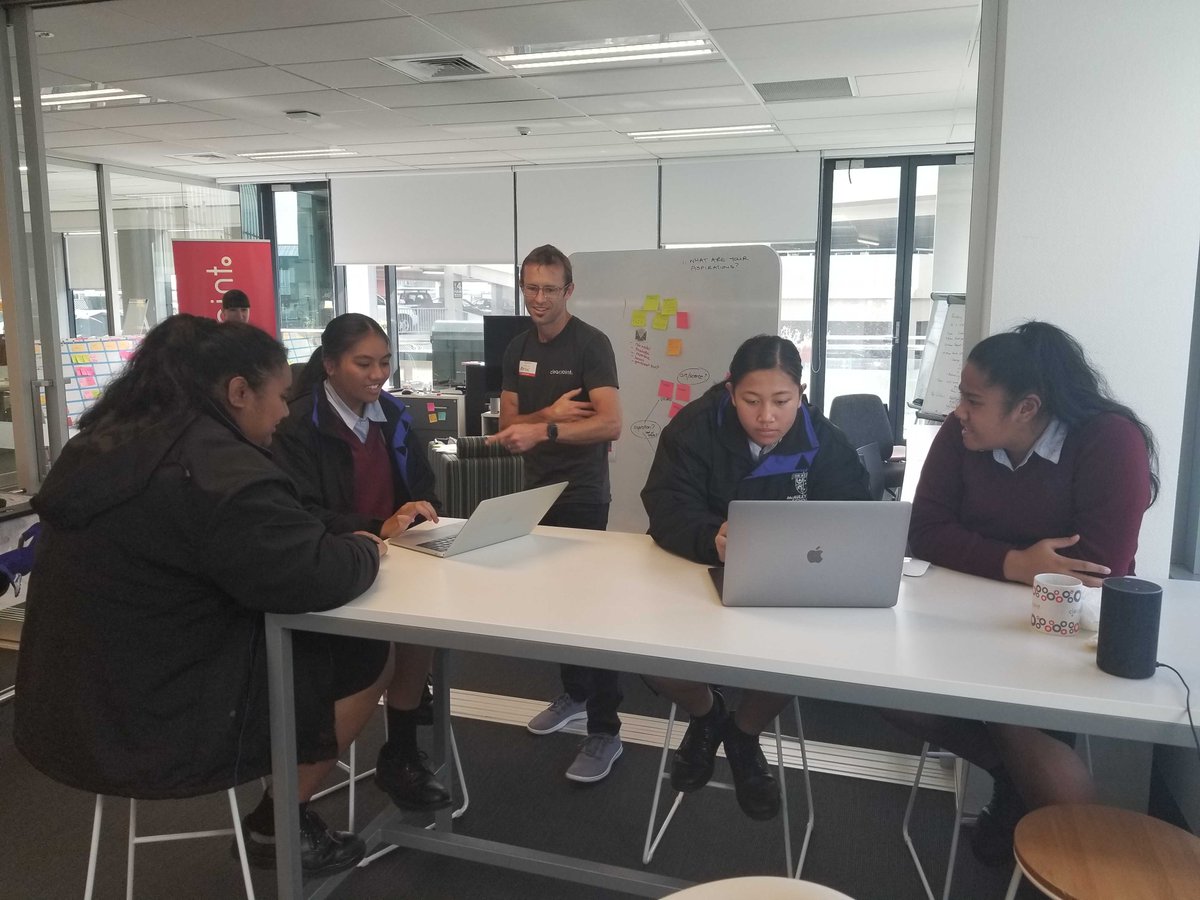 clearpointnz's tweet photo. We had such a great day with McAuley High School girls for their #shadowtech19 day. ClearPoint's Alix presented to 250 girls about her tech career and the girls spent their time with us creating a careers chatbot for #ShadowTech
#engineeringthefuture #womenintech #chatbot https://t.co/r5witmmPWz