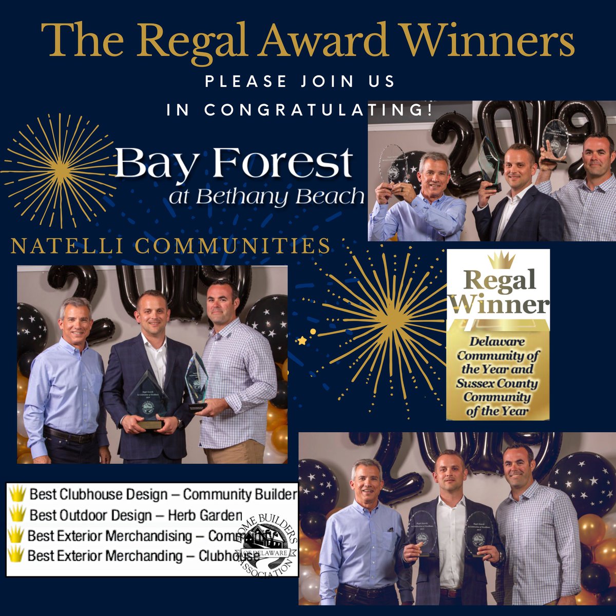 BayForestHomes's tweet photo. Please Join Us in Congratulating #NatelliCommunities and @bayforestbeach, winner of 5 #HBADE 2019 REGAL Awards including Community of the Year in #Delaware &amp; #SussexCounty!! We are honored and grateful to be the best community at #BethanyBeach! #RegalAwards  #Delaware https://t.co/BmmiM7HbZZ