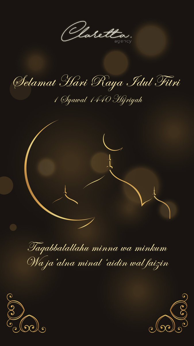 AgencyClaretta's tweet photo. Kami segenap tim Claretta Agency mengucapkan selamat hari raya idul fitri 1440 H, mohon maaf lahir &amp; batin. https://t.co/V88H7xGuGN