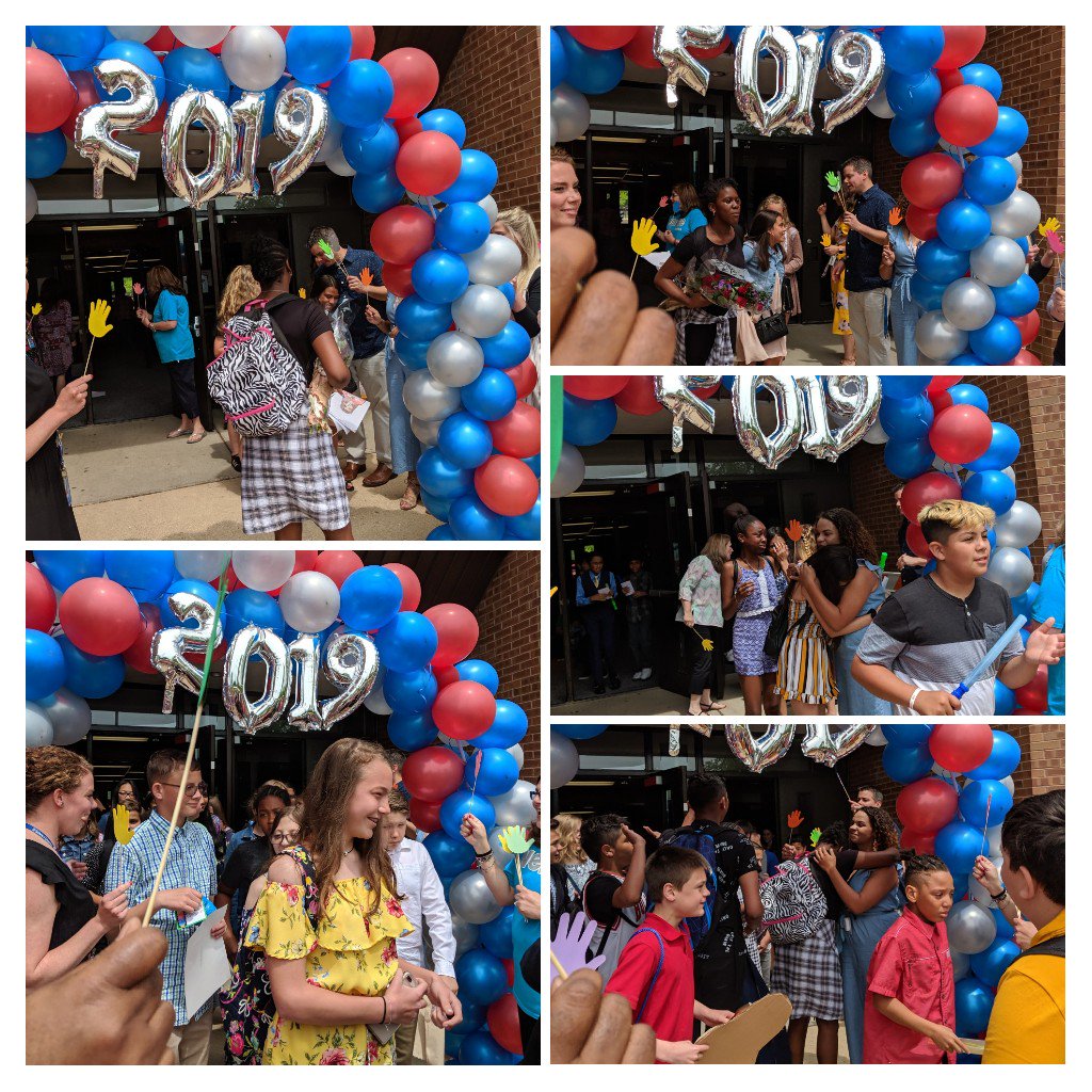 NergeLRC's tweet photo. Saying goodbye to our 6th graders and 6 of our  friends who are leaving us. (We missed you joining us, Wendy &amp; Julia!) A Nerge tradition of walking out of the school and drive-by waves for all! Remember...once a Nerge Knight, always a Nerge Knight! 
#NergeInspires
#weare54 https://t.co/Qbwf4xIuK8