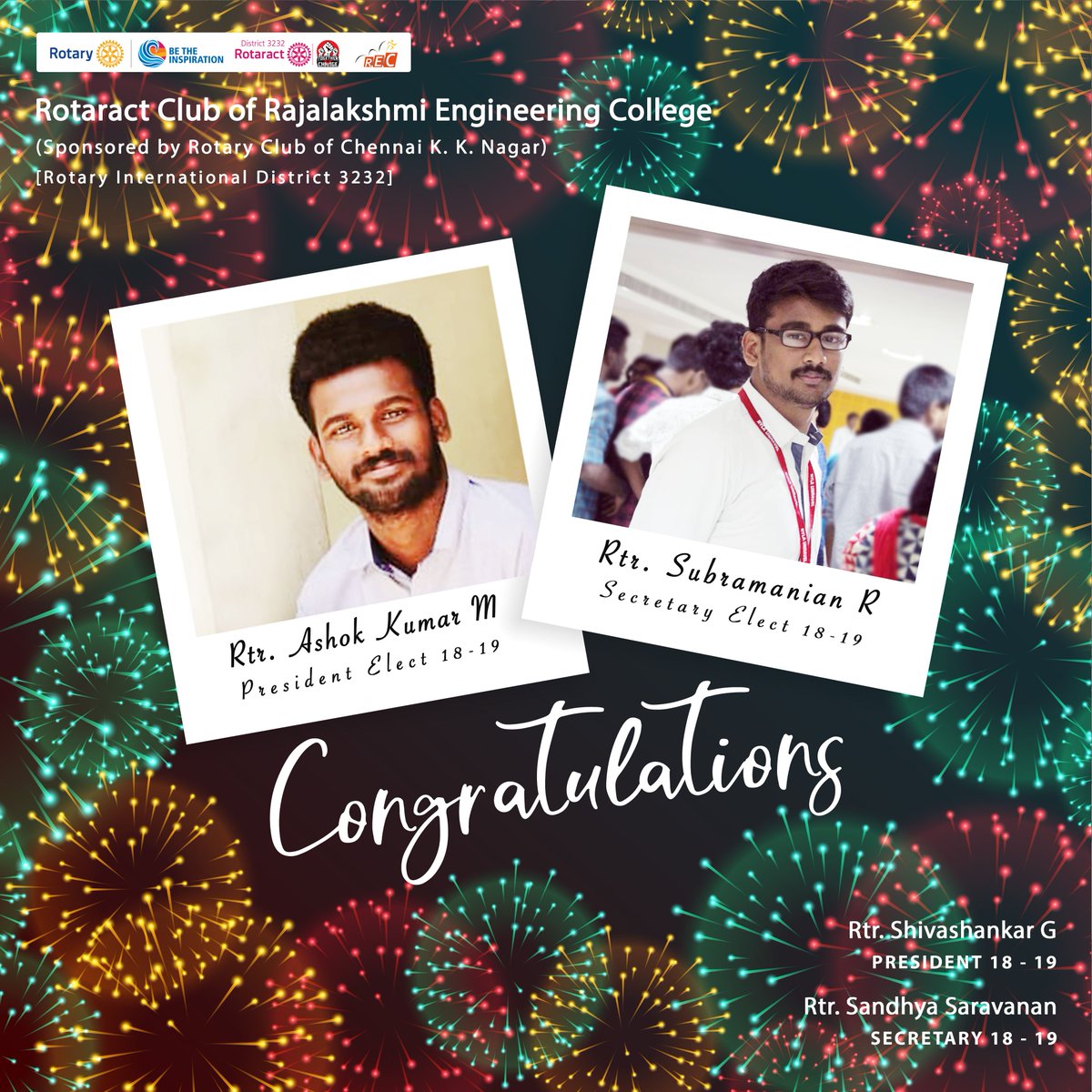 rotaractrec's tweet photo. "Time flies, but Legacy remains".

We take pride in passing on the legacy to the upcoming energetic team. 

We the Rotaract Club of Rajalakshmi Engineering College takes colossal delight in announcing our President and Secretary elect.

Regards,
Team RCREC https://t.co/ETE0El0HeI
