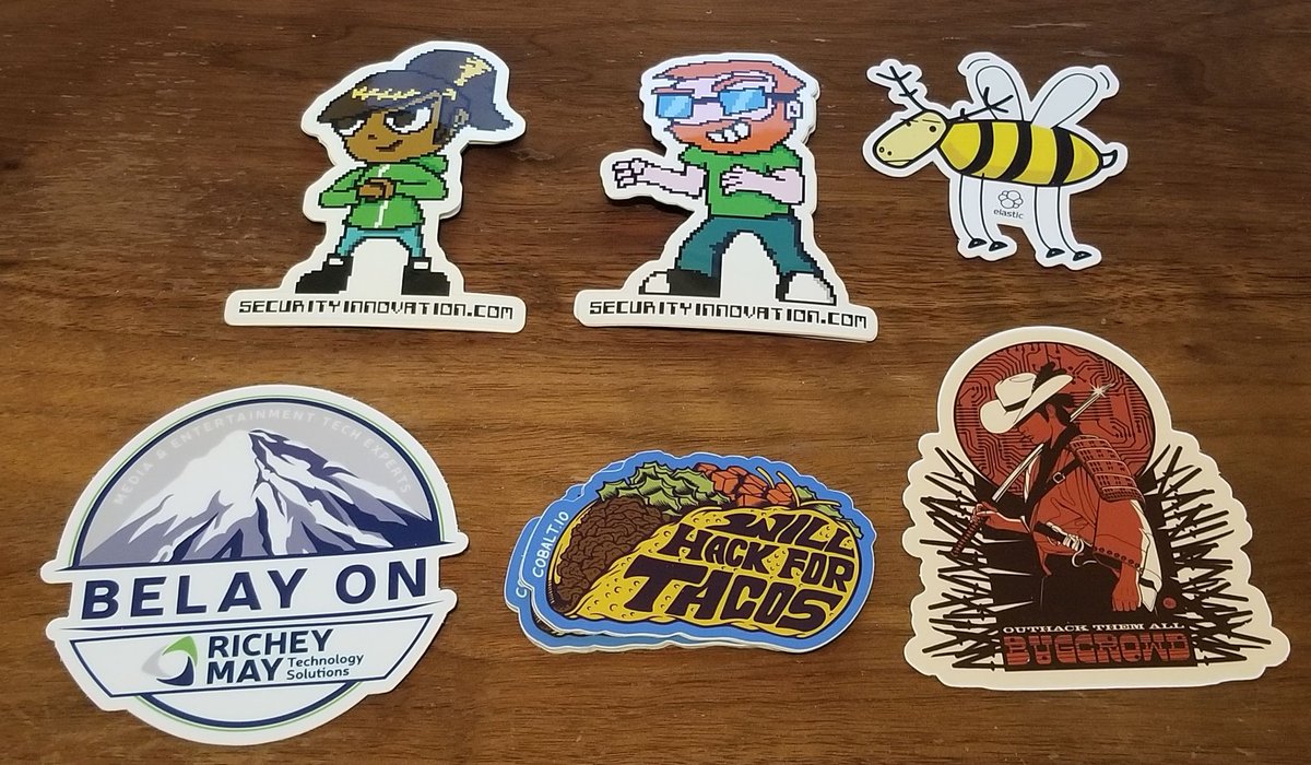 attritionorg's tweet image. Yesterday I went to #RMISC and talked to vendors. By that, I mean I asked them for stickers, and they delivered! Vendors, feel free to chime in and identify your stickers! My brigade of sticker collectors have already been messaged to see which they want... 1/2