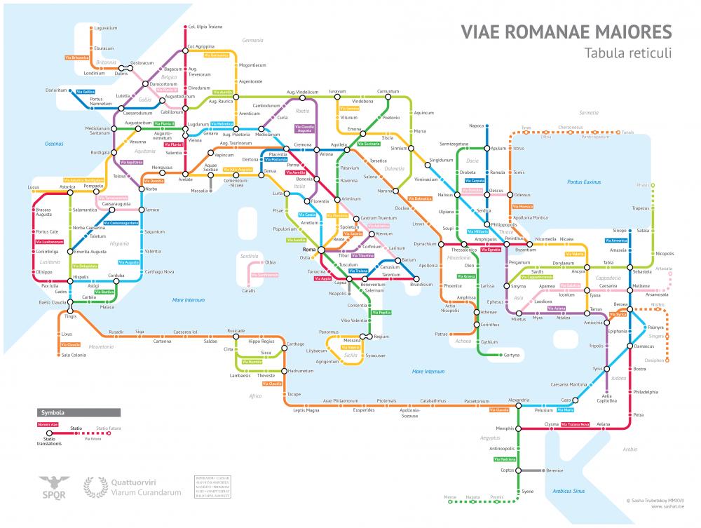 "The Roads of #AncientRome Visualized in the Style of Modern Subway " via <a href="/openculture/">Open Culture</a> : Se la rete delle vie tracciate dai Romani fosse una mappa della metro...  🙂bit.ly/2WlGU8H  #RomaCaputMundi