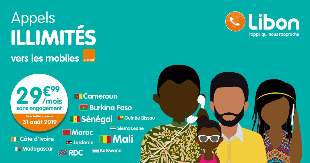 Libon's tweet image. 🆕NOUVEAU🆕 ! Libon lance les forfaits illimités Orange vers l&apos;Afrique 🤯
Appelez en illimité avec nos pass journaliers (5€) et mensuels (29,99€) ! L&apos;offre est canon, on vous laisse la découvrir directement dans l&apos;app 🤗
🇲🇦🇲🇱🇸🇳🇨🇮🇲🇬🇨🇩🇨🇲🇧🇫🇧🇼🇯🇴🇬🇼🇸🇱