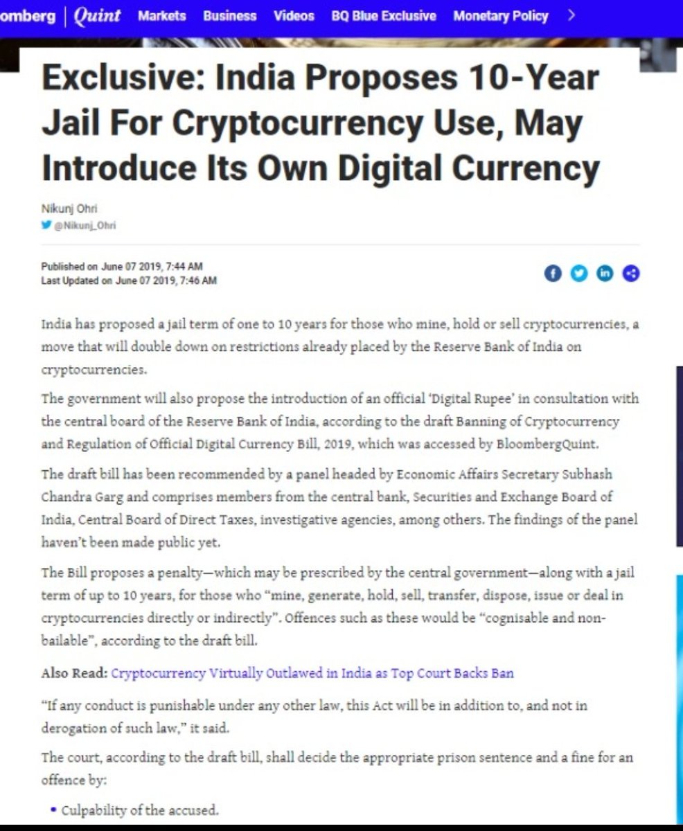 Blockchainlaw91's tweet photo. Will #cryptos be banned in #india with 10yr jail for owing, trading, selling it 🤔

@BloombergQuint claims it.

My team's thoughts being developed.

Shall share a clearer / truer status in about next 48 hours.

#blockchain #india https://t.co/8hAiCgrD2W