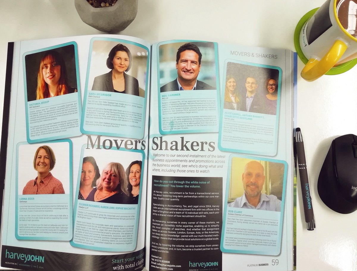 Congratulations to all those mentioned in the Movers & Shakers June edition of @PlatBusMag!  @employmentatpdt @DMHStallard @wearegalloways @HealysLLP @PVLUK @SussexChamber @AliceCahillHJ @AntonyBarnettHJ @CharliScot