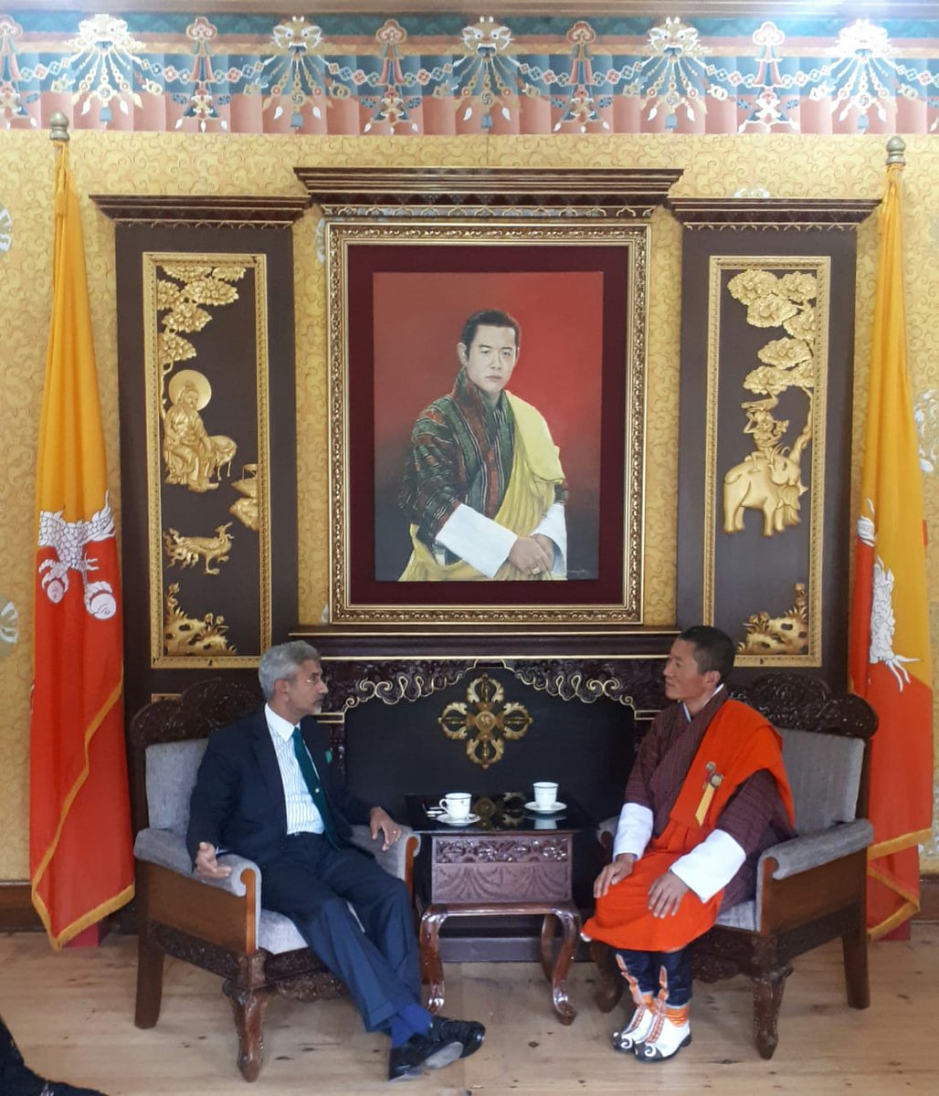 Dr. Subrahmanyam Jaishankar, Hon'ble External Affairs Minister of India called on Lyonchhen (Dr) Lotay Tshering, Hon'ble Prime Minister, Royal Government of Bhutan at Gyelyong Tshokhang, Thimphu

<a href="/MEAIndia/">Randhir Jaiswal</a> 
<a href="/IndianDiplomacy/">Indian Diplomacy</a>