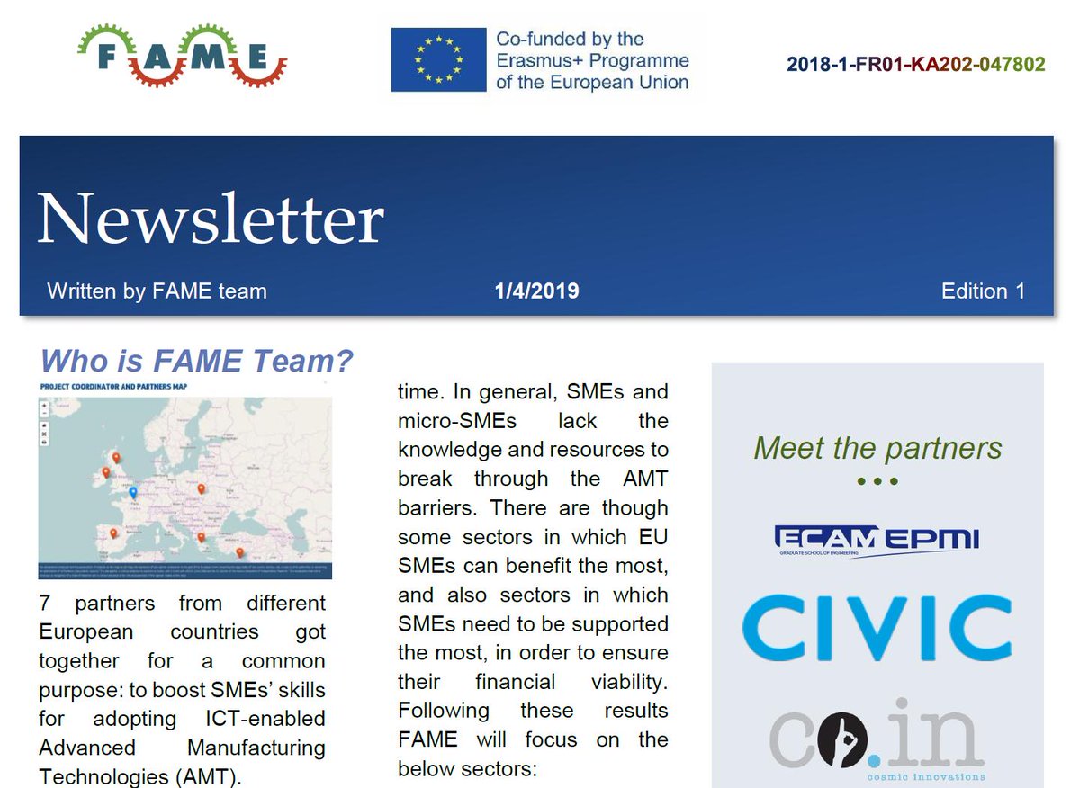 jul_rodrigo's tweet photo. Disponible la newsletter de #ErasmusPlus @FAMEerasmus (https://t.co/KUz2n0Bnfz). En FAME (Fostering the Adoption of ICT-enabled AMTs by European SMEs) está @CENFIM y otras 6 entidades desarrollando un curso para acercar las tecnologías industria 4.0 al sector del mueble. https://t.co/HV0jNPfP3O