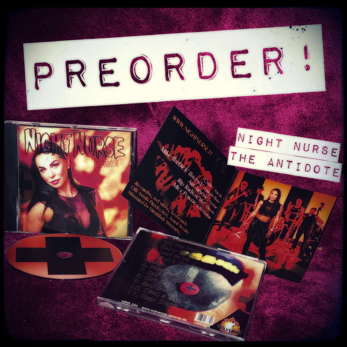 Get your antidote against boredom! Pre-order the new Night Nurse album THE ANTIDOTE! Not yesterday, not tomorrow, but NOW, Friday the 7th of June (valid until midnight), Only 22€ (including shipping costs worldwide). Send your delivery address to: nightnurse@live.fi