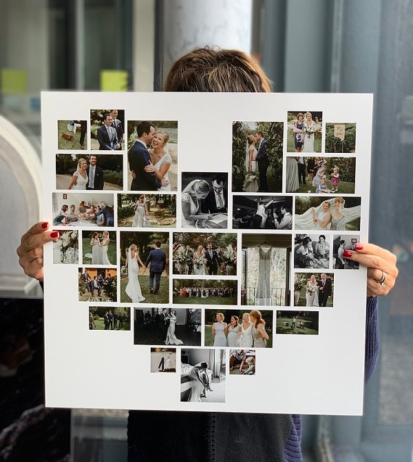 We love printing your special memories.  Inspired by your stunning photos we've created a heart shaped photo collage template. What could be more symbolic of love than a heart shape?
It's a wonderful way of displaying wedding photos, pics of your kids, pets or whatever you love!