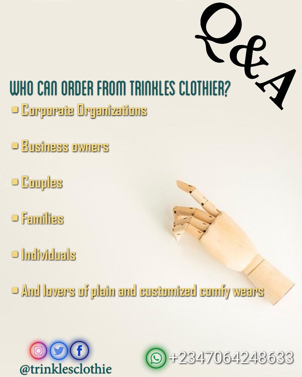 trinklesClothie's tweet image. See who can order from us!😉

As a matter of fact we have special offers for corporate organizations and business owners!

Contact us today! We sure have the best of what you want and your outlook is our utmost priority!

#trinklesclothier #clothingbrand #customizedwears #nigeria