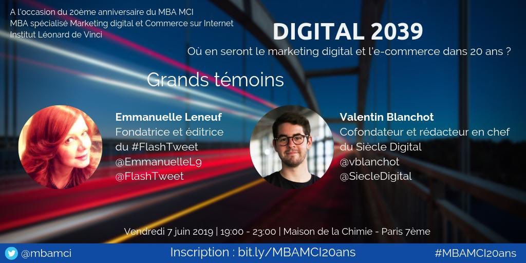 FlashTweet's tweet photo. ✅Très heureuse d’être grand témoin des conférences "Digital 2039" avec @vblanchot pour les 20 ans du #MBAMCI
Demain tous #média ?
#Influence20 : entre mythe et réalités
Vous venez ?
#MBAMCI20ans 👉 https://t.co/p7N4hAgqxB
#influence #media #Entrepreneur #FlashTweet https://t.co/8QwOwwlyBS