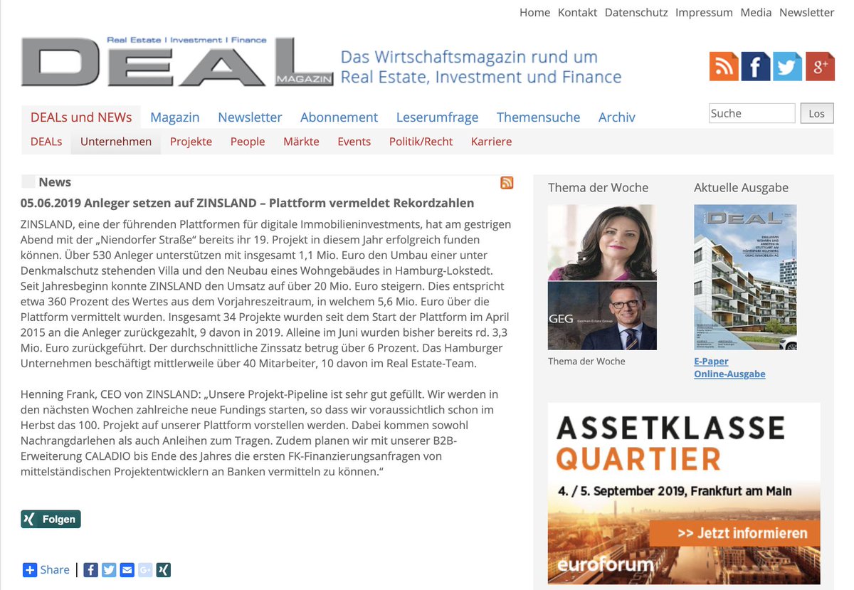 <a href="/ZINSLAND/">ZINSLAND</a> wächst im Rekordtempo: Wir konnten das Fundingvolumen in den ersten Monaten des Jahres 2019 um 260% im Vergleich zum gleichen Zeitraum in 2018 steigern. #fintech #scaleup #disruption