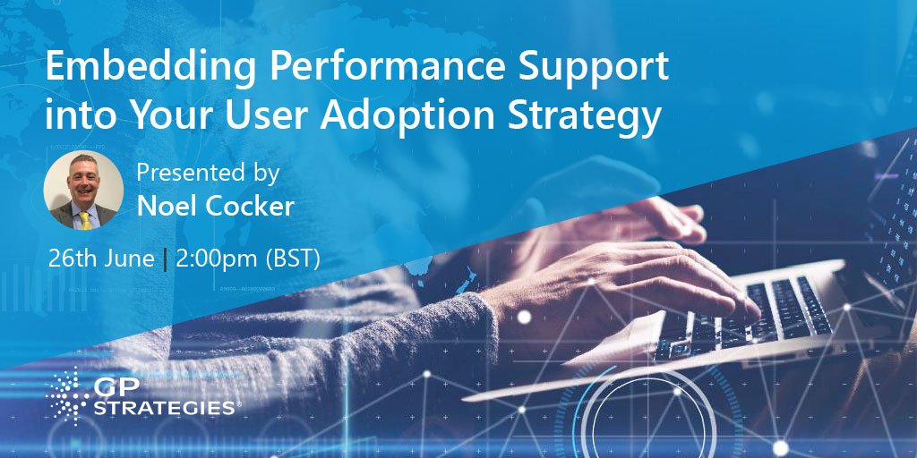 Join GP Strategies’ <a href="/NoelCocker_CLS/">Noel Cocker</a> on 26th Jun, 2:00pm (BST) for a 20-minute webinar on the current &amp; future #trends in performance support, &amp; learn how technologies like GP WISE are making it easier for users to get the help they need. Find out more: lnkd.in/dJAgRyr
