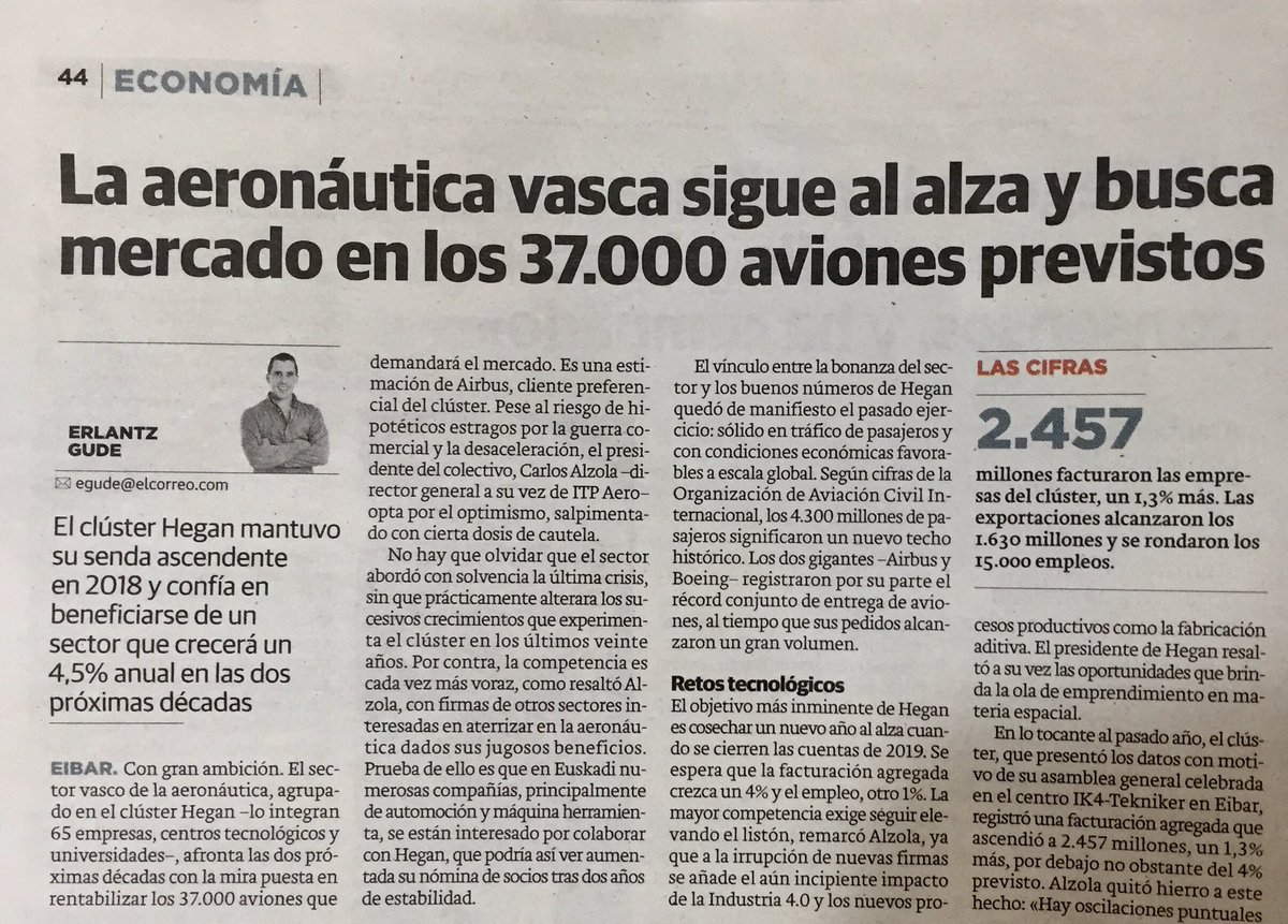 ParkeEuskadi's tweet image. ✅✈️ Buenas noticias para la aeronáutica vasca y compañías  como #Aernnova, #Alestis, #ITPAero, #CTA..., cuyos centros de decisión se encuentran en la Red de Parques Tecnológicos. #LosParquesAportan