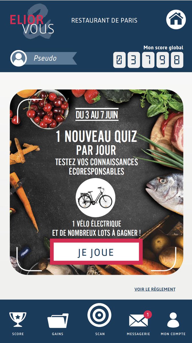 Depuis le 3 juin les convives des 900 restaurants @Elior_France participants ont accès un un quiz quotidien sur l’application Elior &amp; Vous permettant de tester ses connaissances éco-responsables et découvrir les engagements et démarches RSE d’Elior Entreprises.