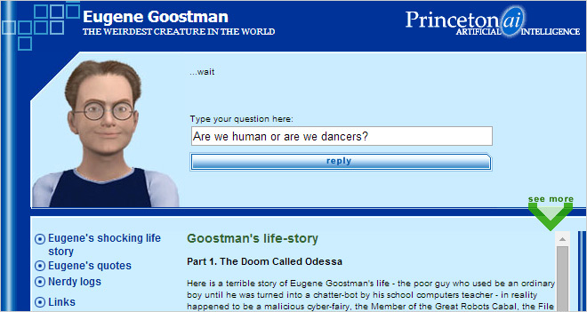 1- Tal día como hoy, un 7 de junio de 2014 el chatbot 🤖 Eugene Goostman pasó el famoso Test de Turing haciéndose pasar por un adolescente ucraniano 🇺🇦 de 13 años. 
Pasó el test convenciendo al 33% de los jueces de que era un humano #efemeridesmolonas