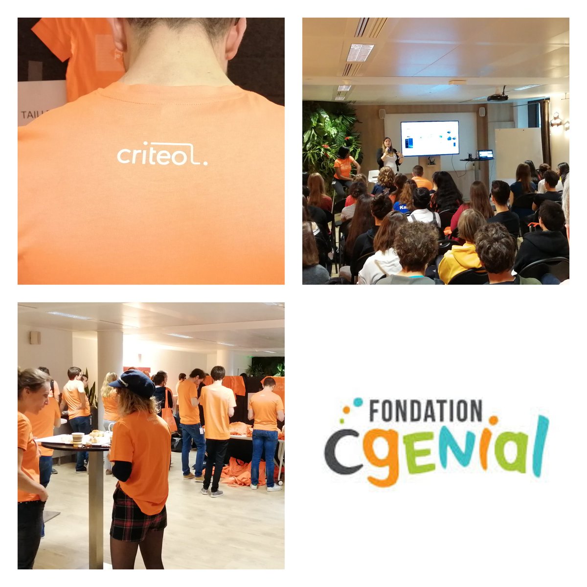 Fond_CGenial's tweet photo. Journée Aujourd'hui #jecode chez notre partenaire @Criteo_France : la @Fond_CGenial leur amène 75 lycéens dont 80% de filles pour visiter leurs entreprise et assister à des ateliers codage animés par 30 salariés #Criteo hyper motivés ! #YesWeCode #frenchtech https://t.co/Z45HJnpN5B