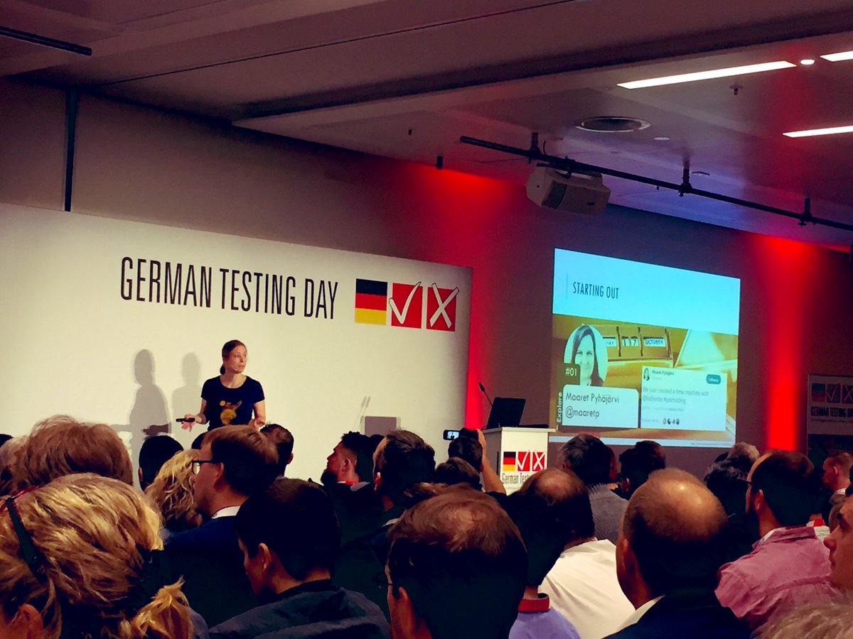 DigiLorna's tweet photo. @lisihocke well done on a brilliant opening keynote on #PairedTesting at @GermanTesting Days! Really solid, actionable advice! Huge thank you to you and @thomrinke for awarding me a #diversity ticket for this conference! @lisacrispin not surprised you were noted as #inspirational https://t.co/rT9raXbP2M