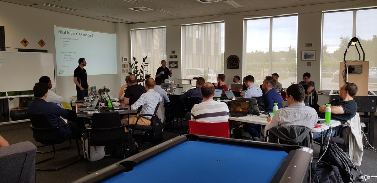 TomVanDoo's tweet photo. and we're off with the @SAP #Codejam on CAPM at #Canguru consulting. @qmacro kicking it off. cc @rpanneel @koenlabie https://t.co/UCCrADYAAJ