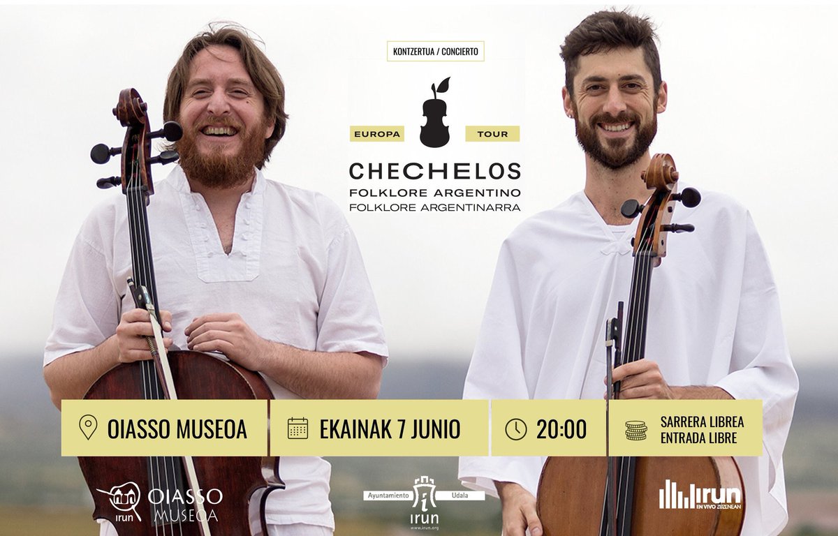 Irun_informa's tweet photo. 📌 AGENDA | #Chechelos hoy (20h.) en el @MuseoOiasso. ¡Entrada libre hasta completar aforo!
🎼 #Chechelos duo argentinarraren nazioarteko bira #Irun|dik pasako da gaur.
🔗 https://t.co/ZsmaDP7miW https://t.co/8I4C9KKRDX